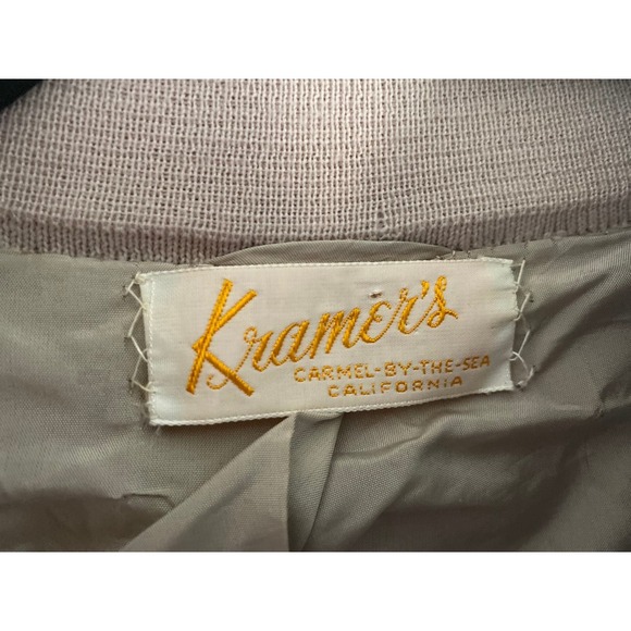 Vintage Kramer's Carmel By The Sea Long Coat Cream Knit Pink Red Trim Pockets - Picture 9 of 9